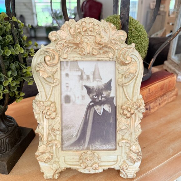 Vintage Ornate Cream and Gold Frame with Black cat - Picture 9 of 10